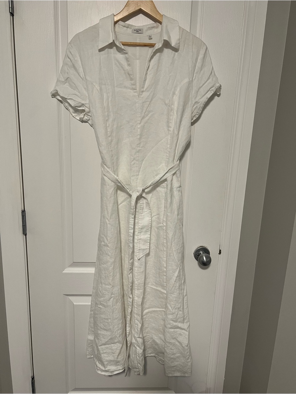 Aritzia Babaton Packard Linen maxi Dress with Tie Waist - White